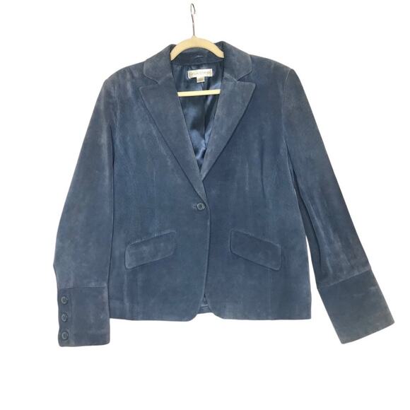 CASUAL CORNER VTG Leather Jacket Blazer Women L Blue Retro Nostalgia Classic Y2K - Picture 1 of 12